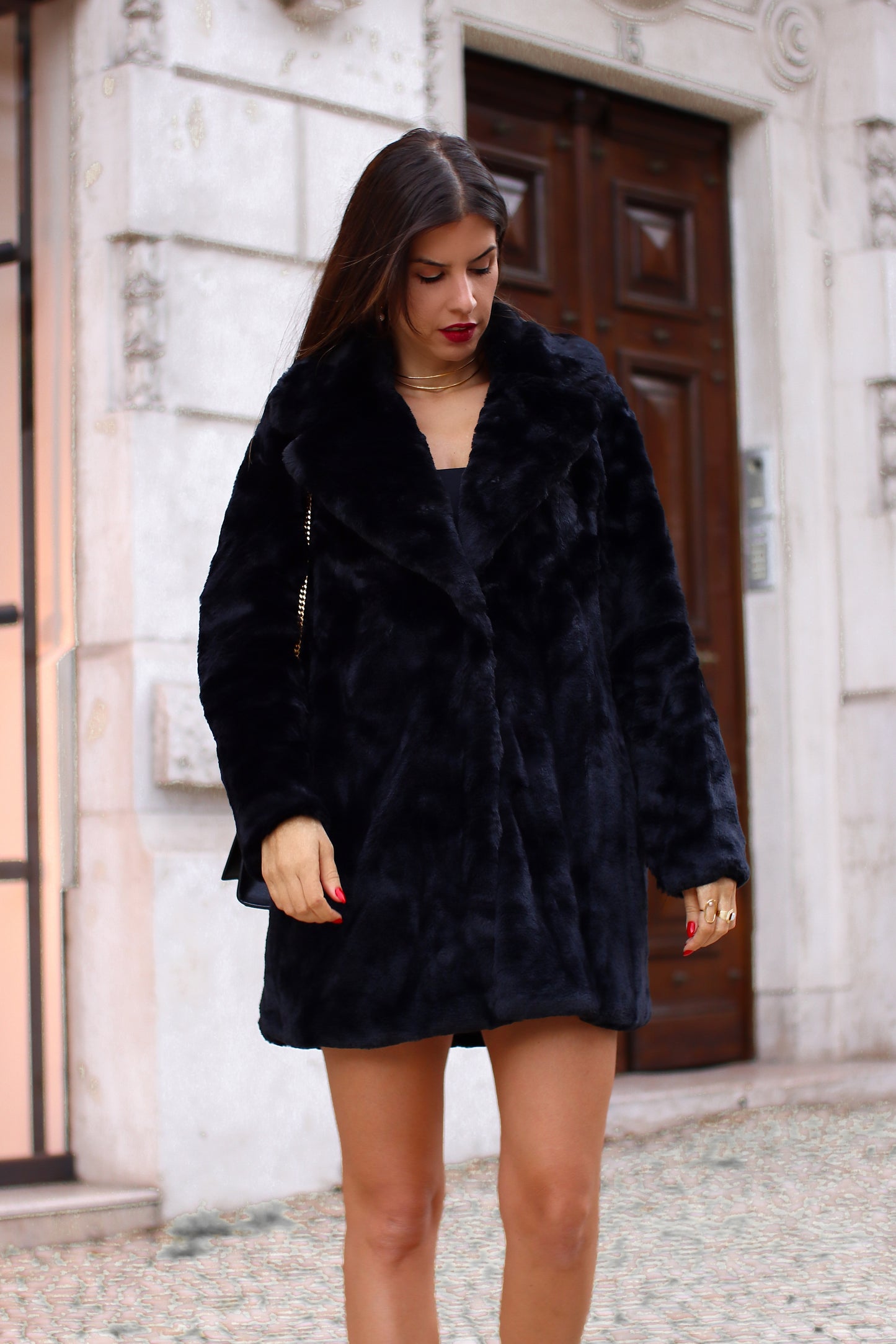 Casaco de pelo sintético preto