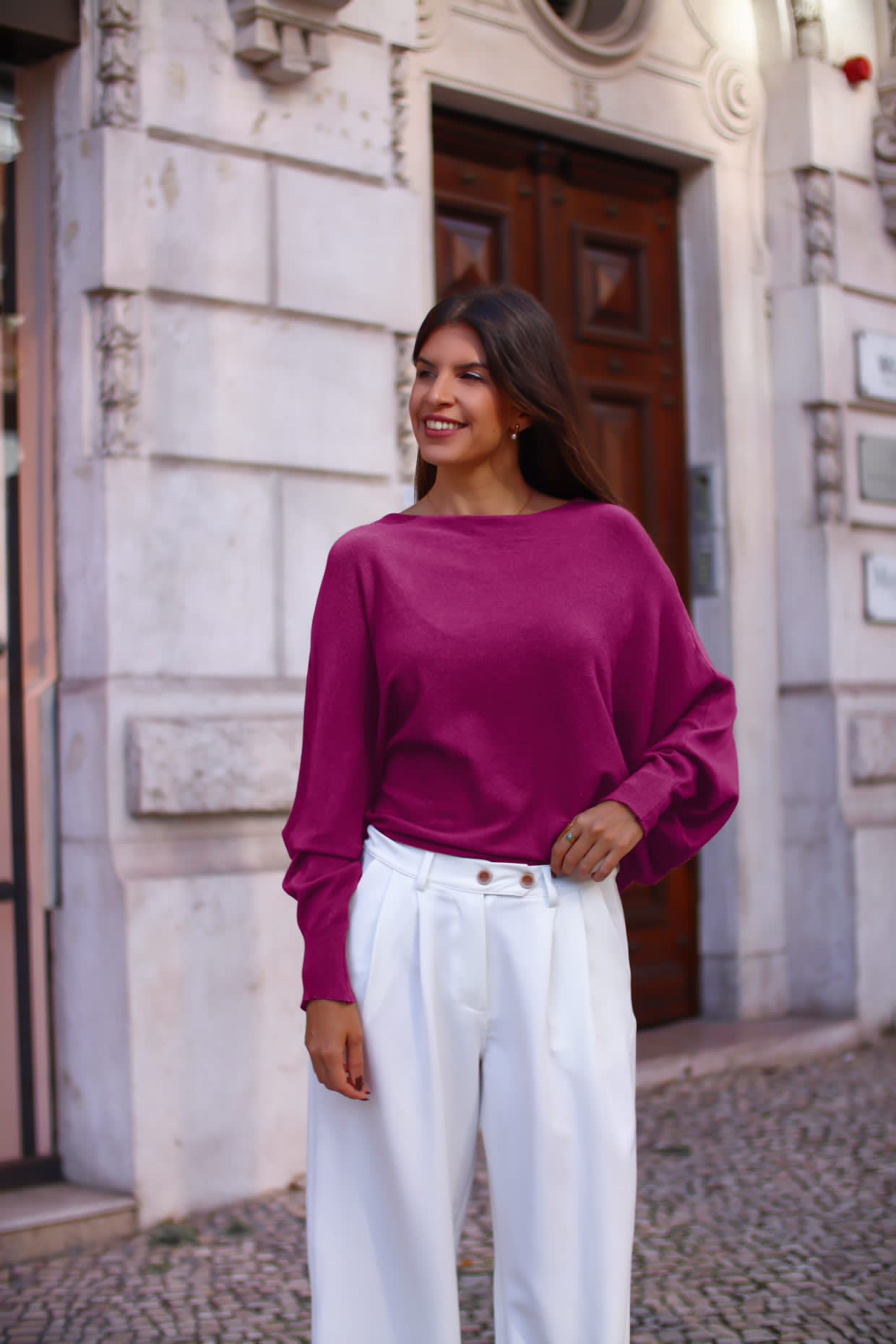 Camisola de malha beringela