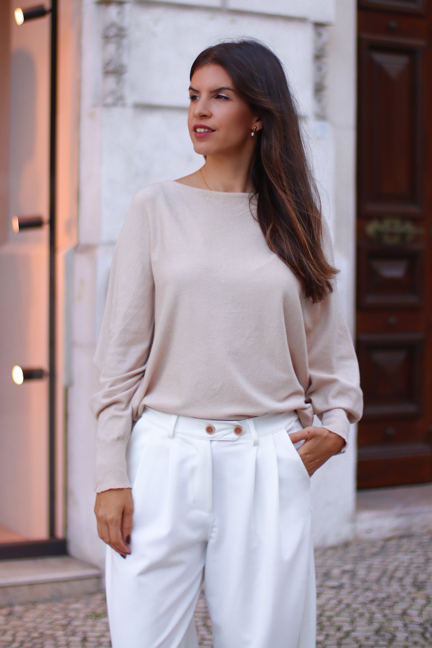 Camisola de malha pérola