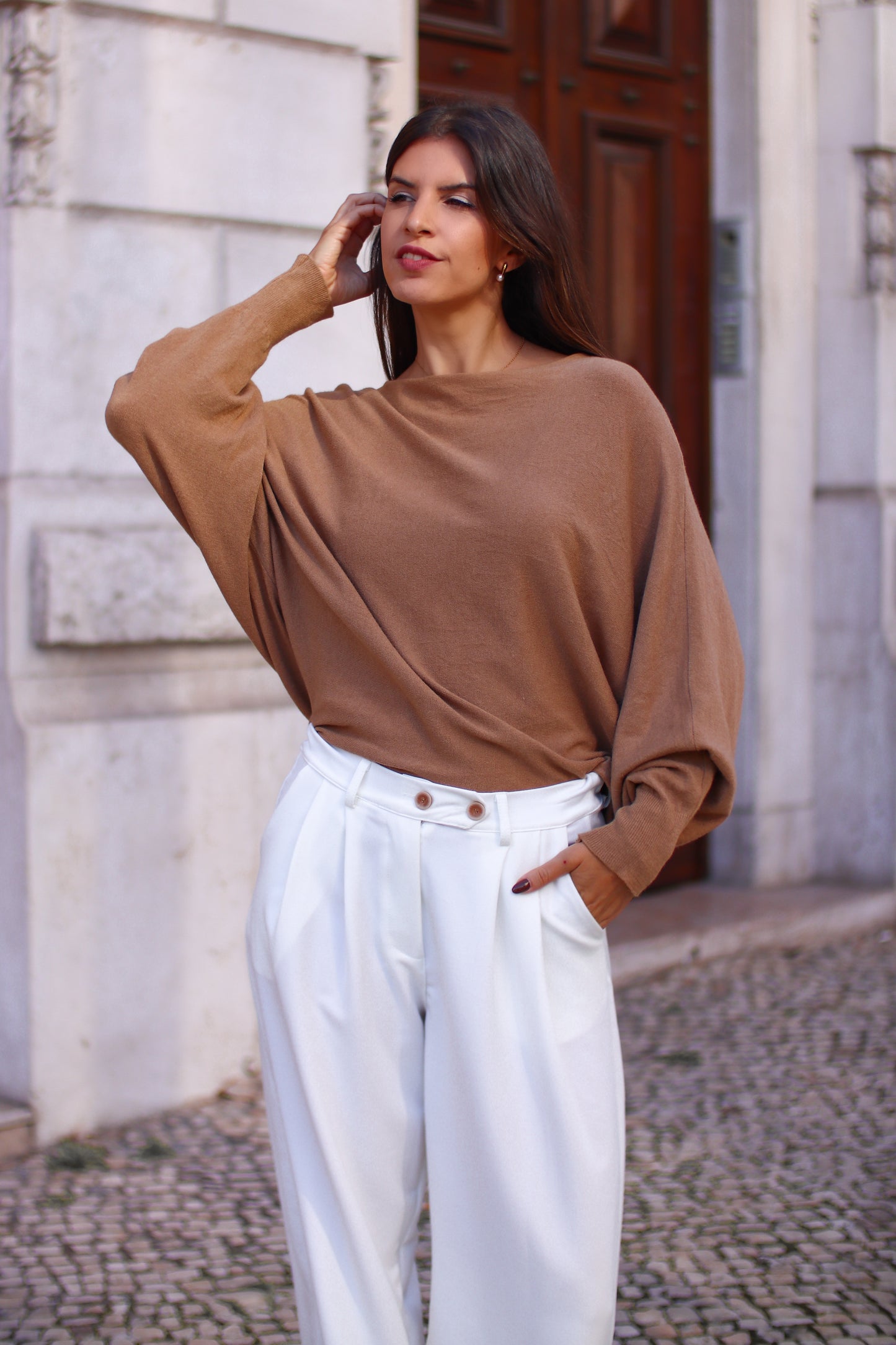 Camisola de malha camel