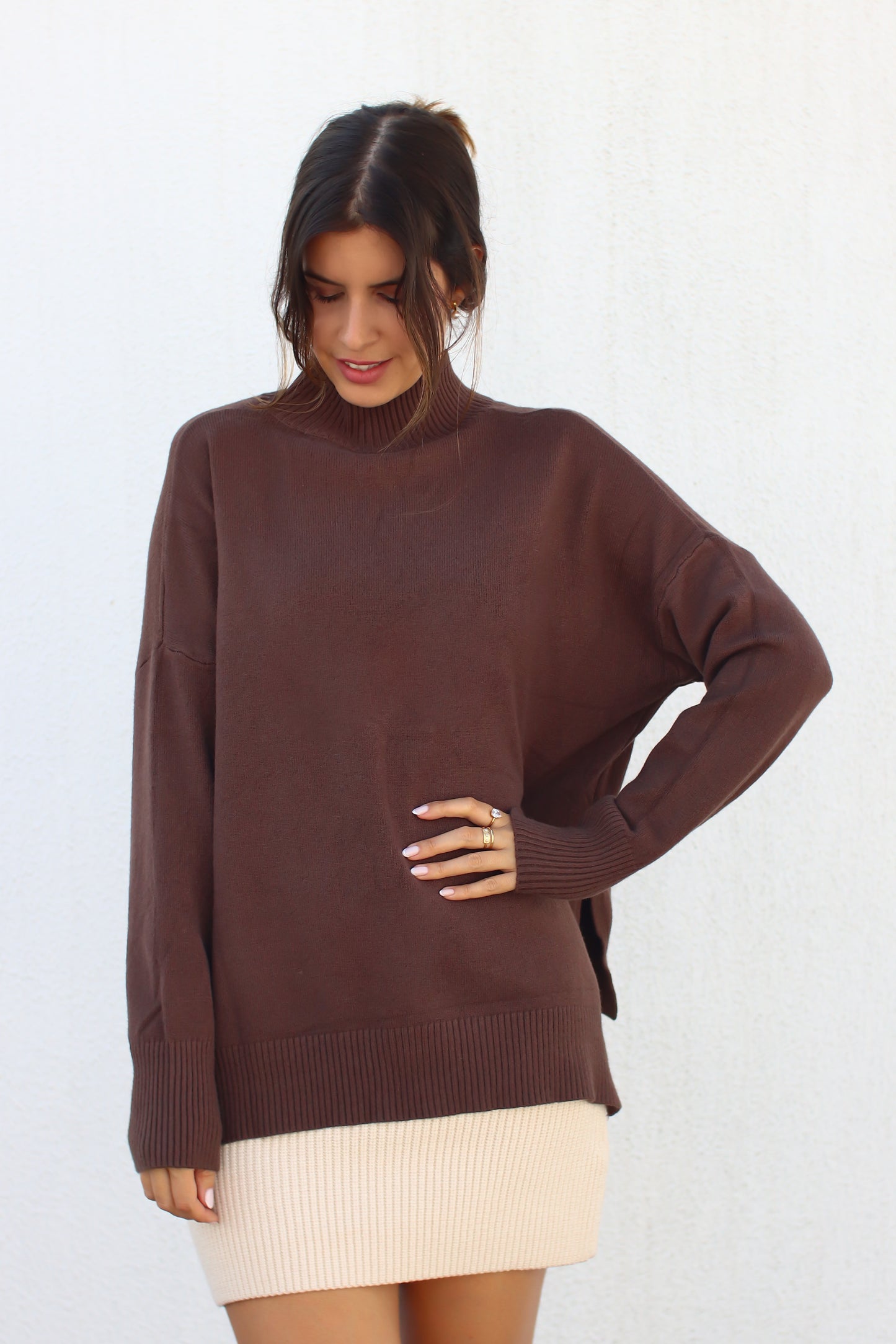 Camisola de malha castanho