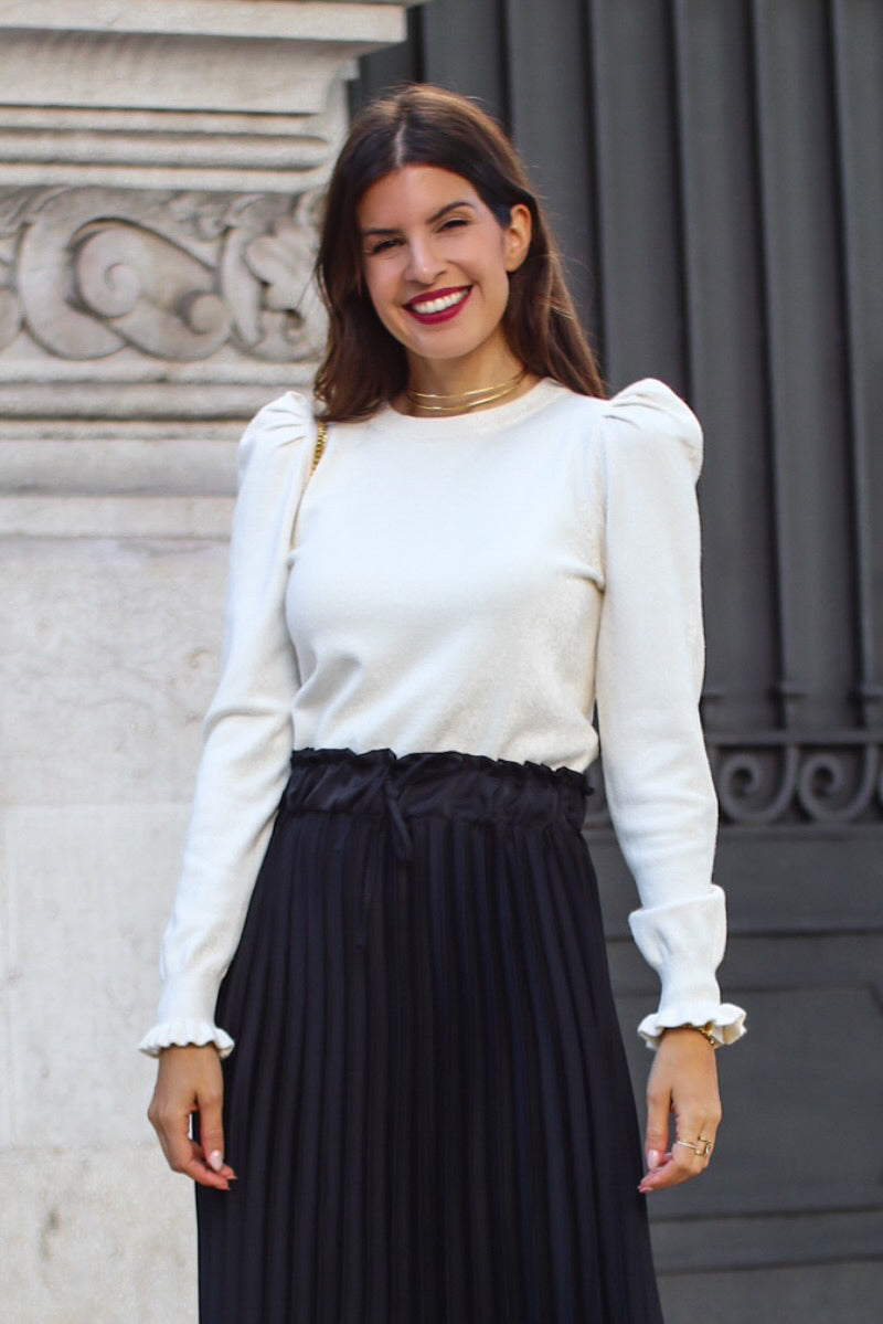 Camisola de malha com folhos marfim