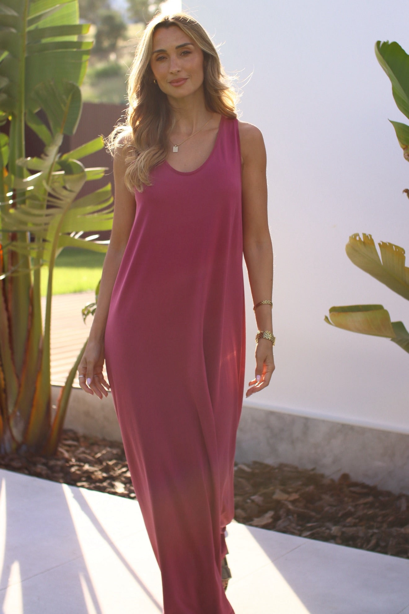 Vestido liberdade em liocel cor beringela