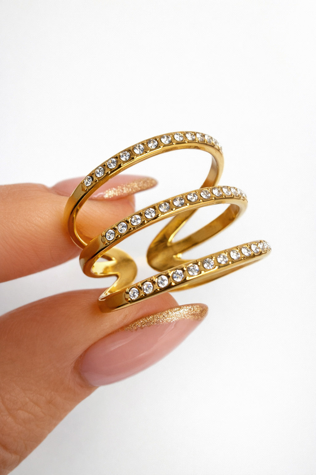 Anel ajustável em aço dourado