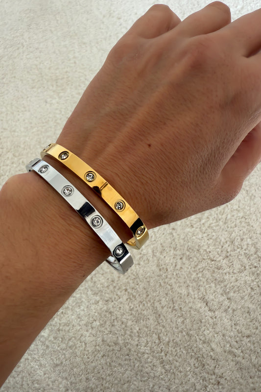 Conjunto de 2 pulseiras em aço inoxidável ajustável dourada