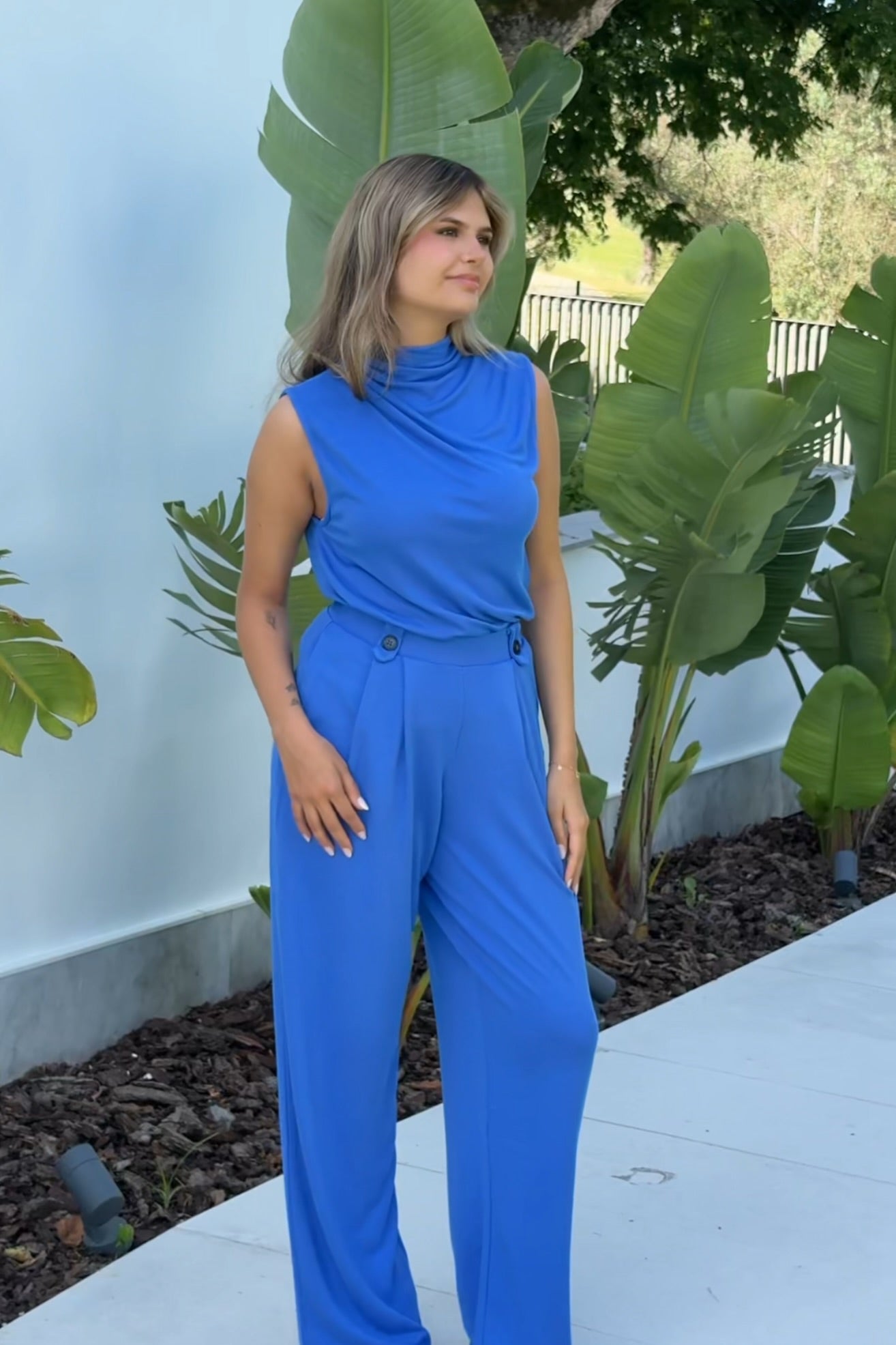 Blusa drapeada Ficar - Azul