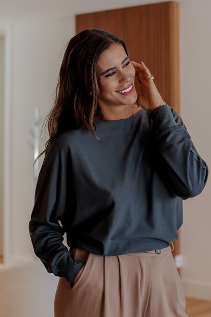 Blusa Morcego Essência - Cinzento