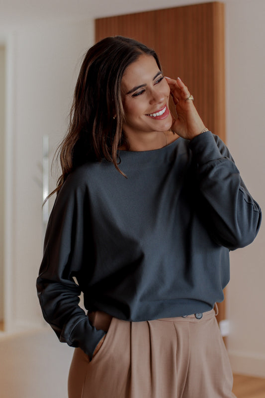 Blusa Morcego Essência - Cinzento