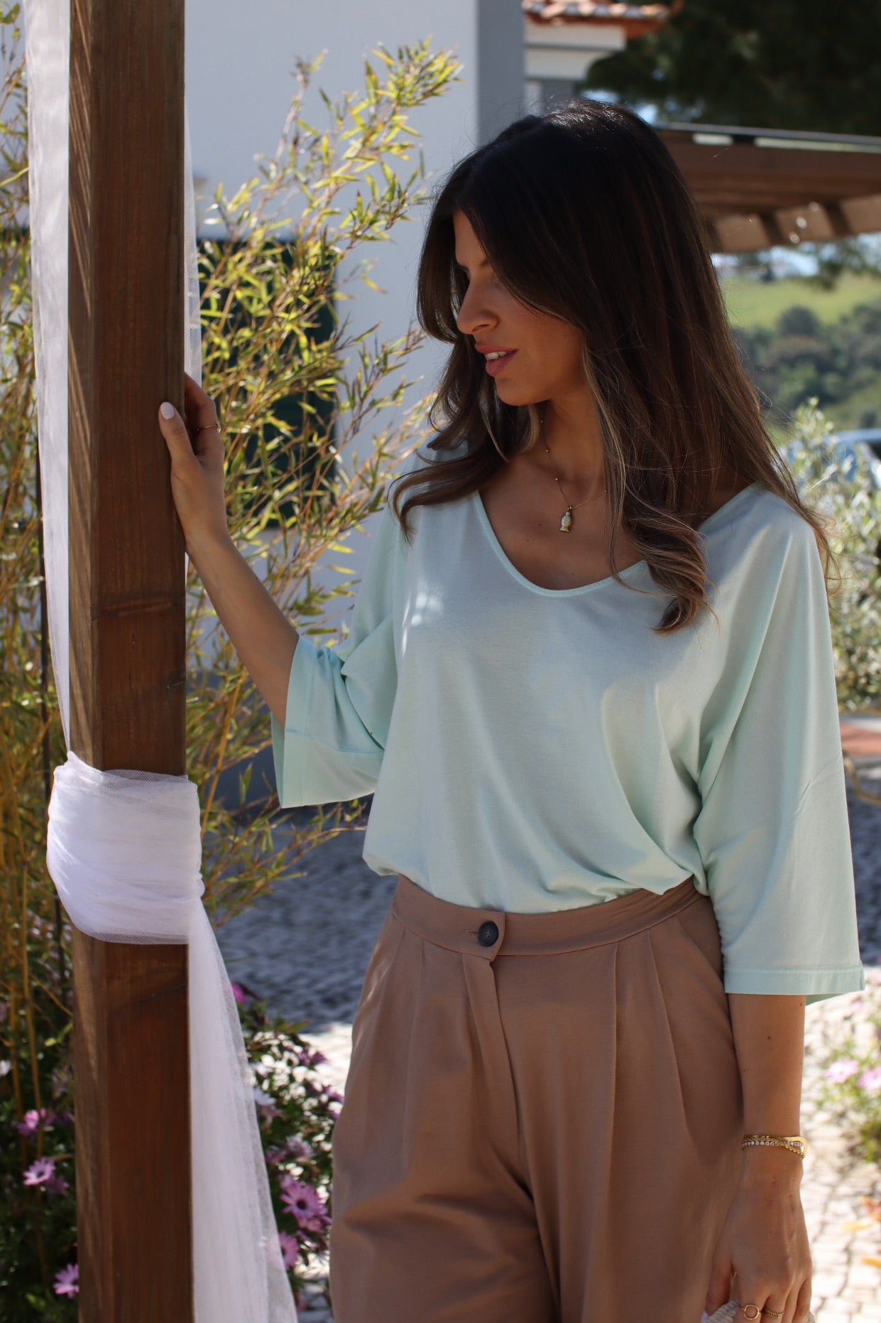 Blusa simplicidade em liocel cor menta