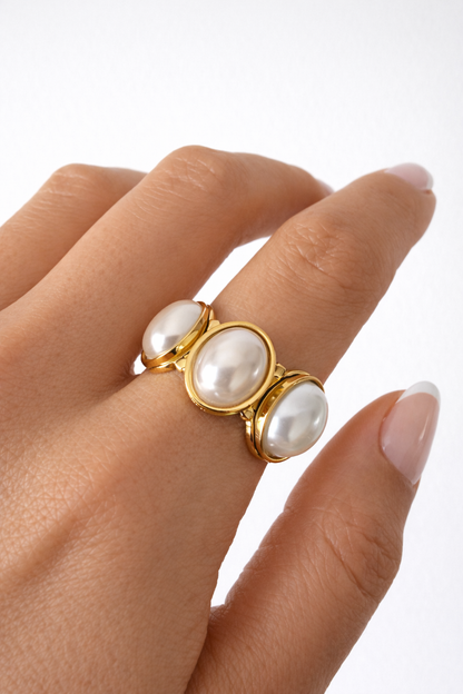 Anel em aço e pérolas ajustável
