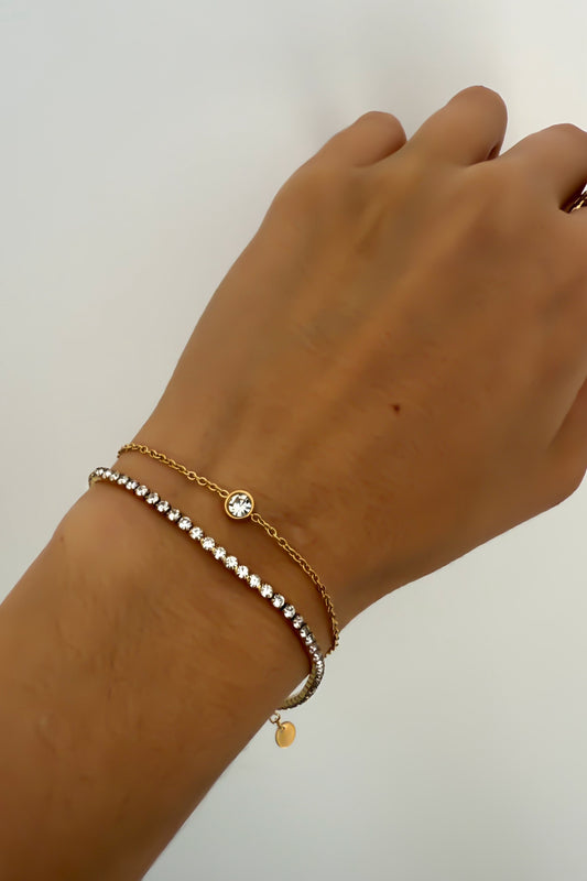 Conjunto de 2 pulseiras em aço inoxidável ajustável dourada