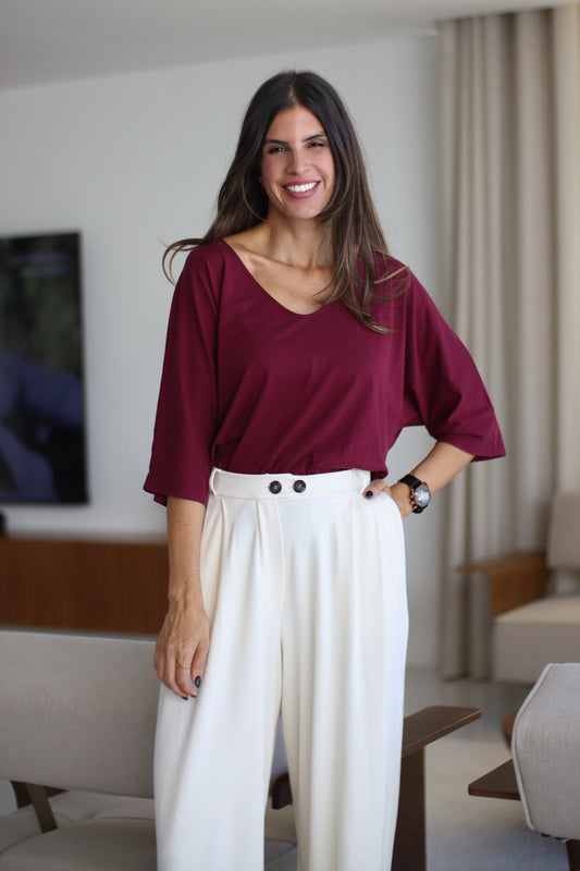 Blusa simplicidade em liocel cor bordô