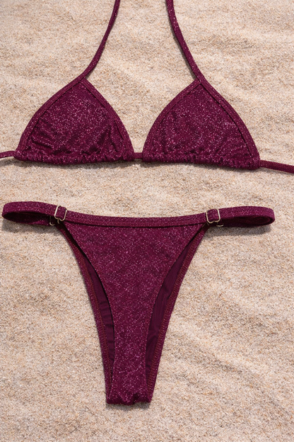 Biquíni triângulo em lycra brasileira lurex Bordeaux