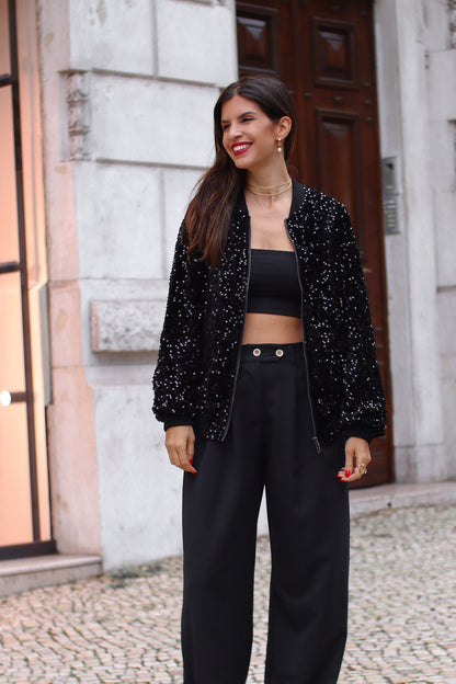 Casaco bomber com lantejoulas preto