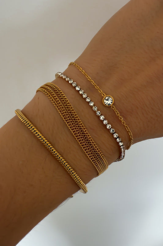 Conjunto de 4 pulseiras em aço inoxidável ajustável dourada