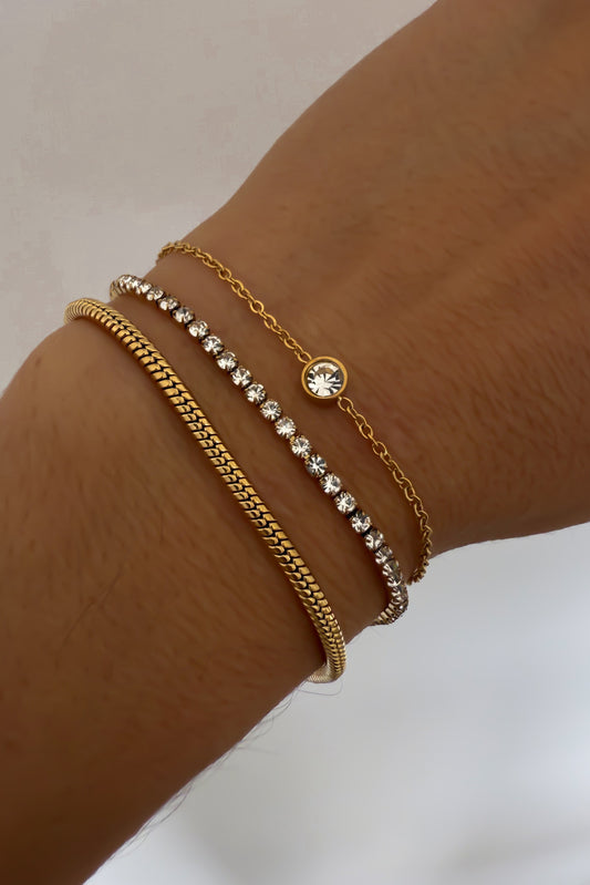 Conjunto de 3 pulseiras em aço inoxidável ajustável dourada