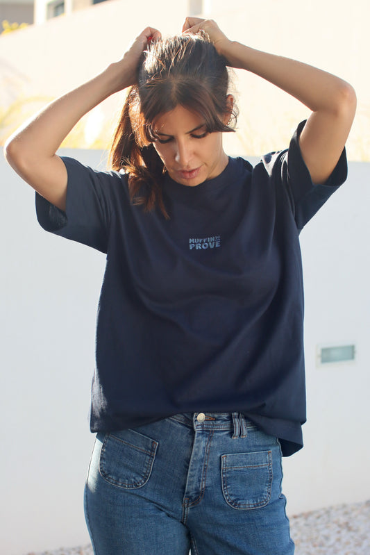 T-shirt oversize unisexo em algodão orgânico navy blue