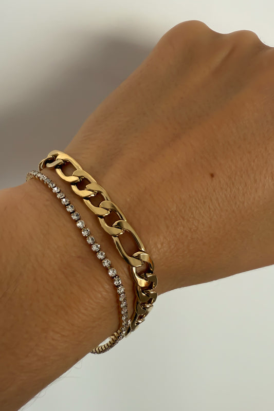 Conjunto de 2 pulseiras em aço inoxidável ajustável dourada