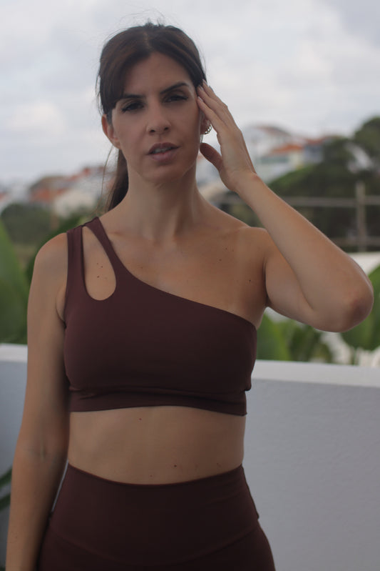 Top alça única lycra brasileira castanho