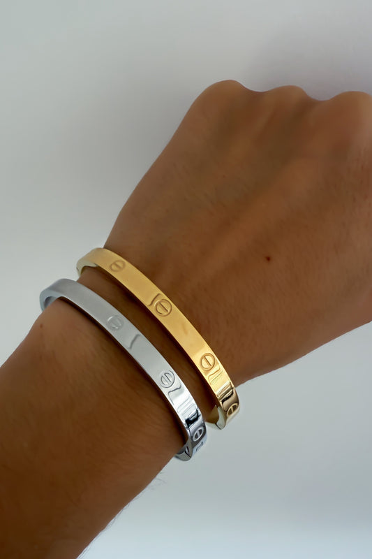 Conjunto de 2 pulseiras em aço inoxidável ajustável dourada