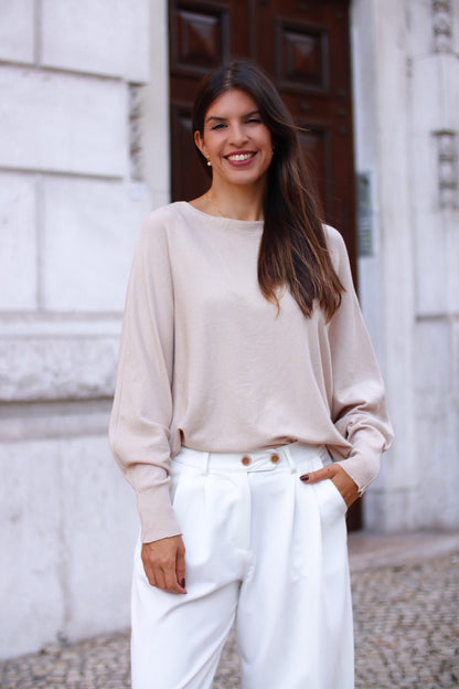 Camisola de malha pérola